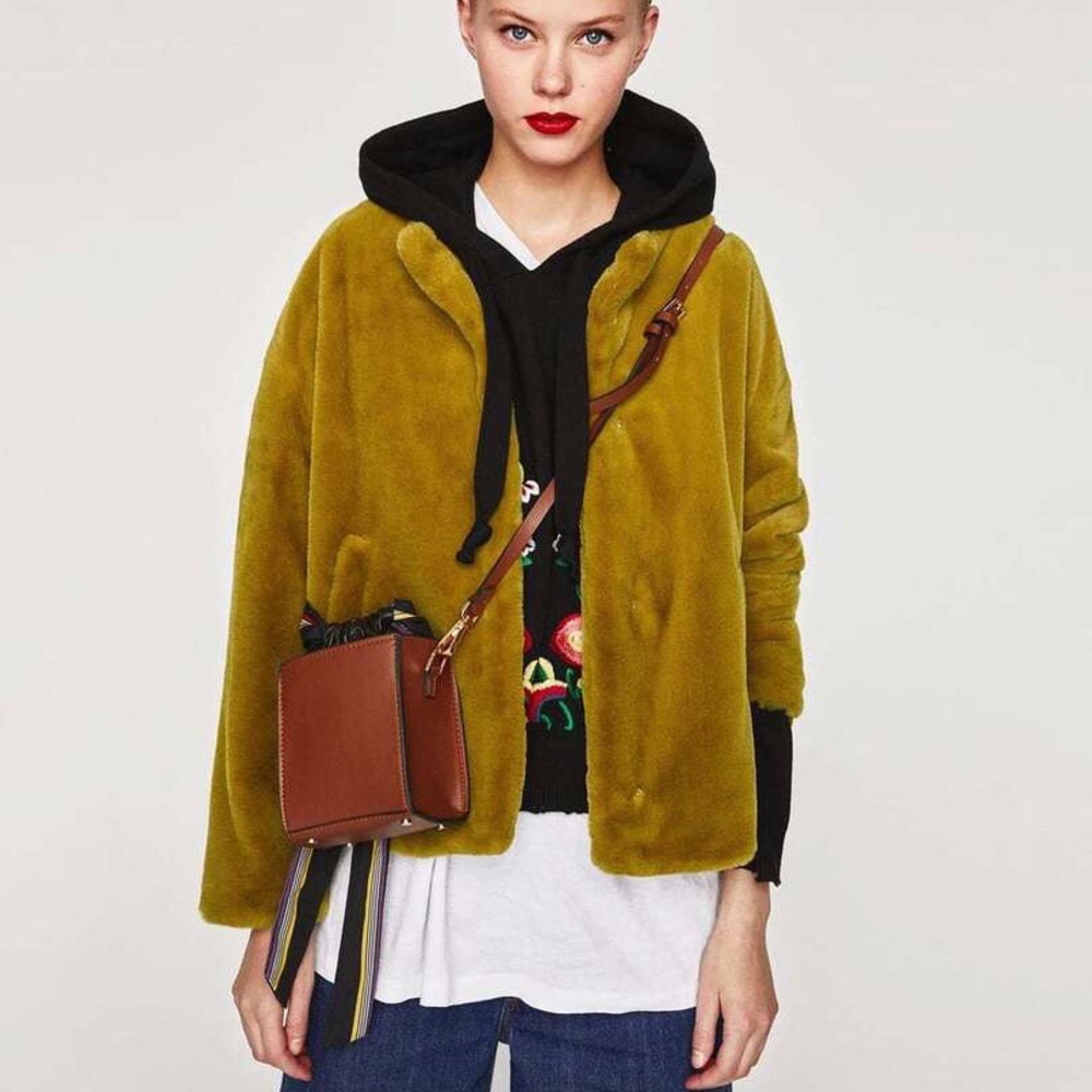 Zara Faux Fur Jacket in Pistachio